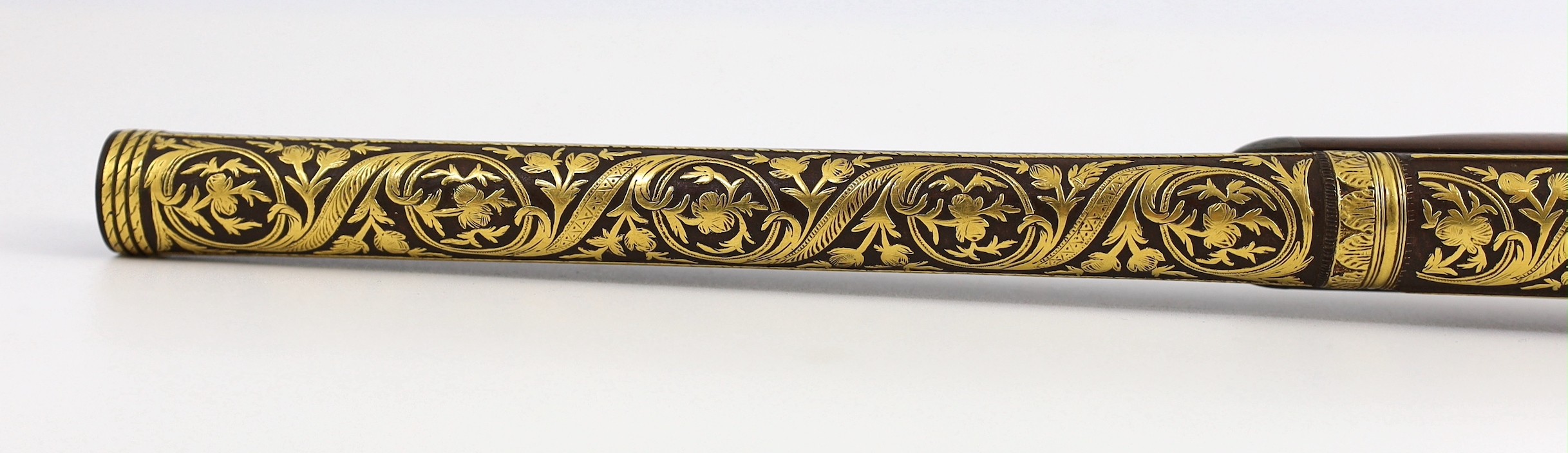 An early 19th century gold overlaid flintlock pistol, by Beckwith, London, 47cm